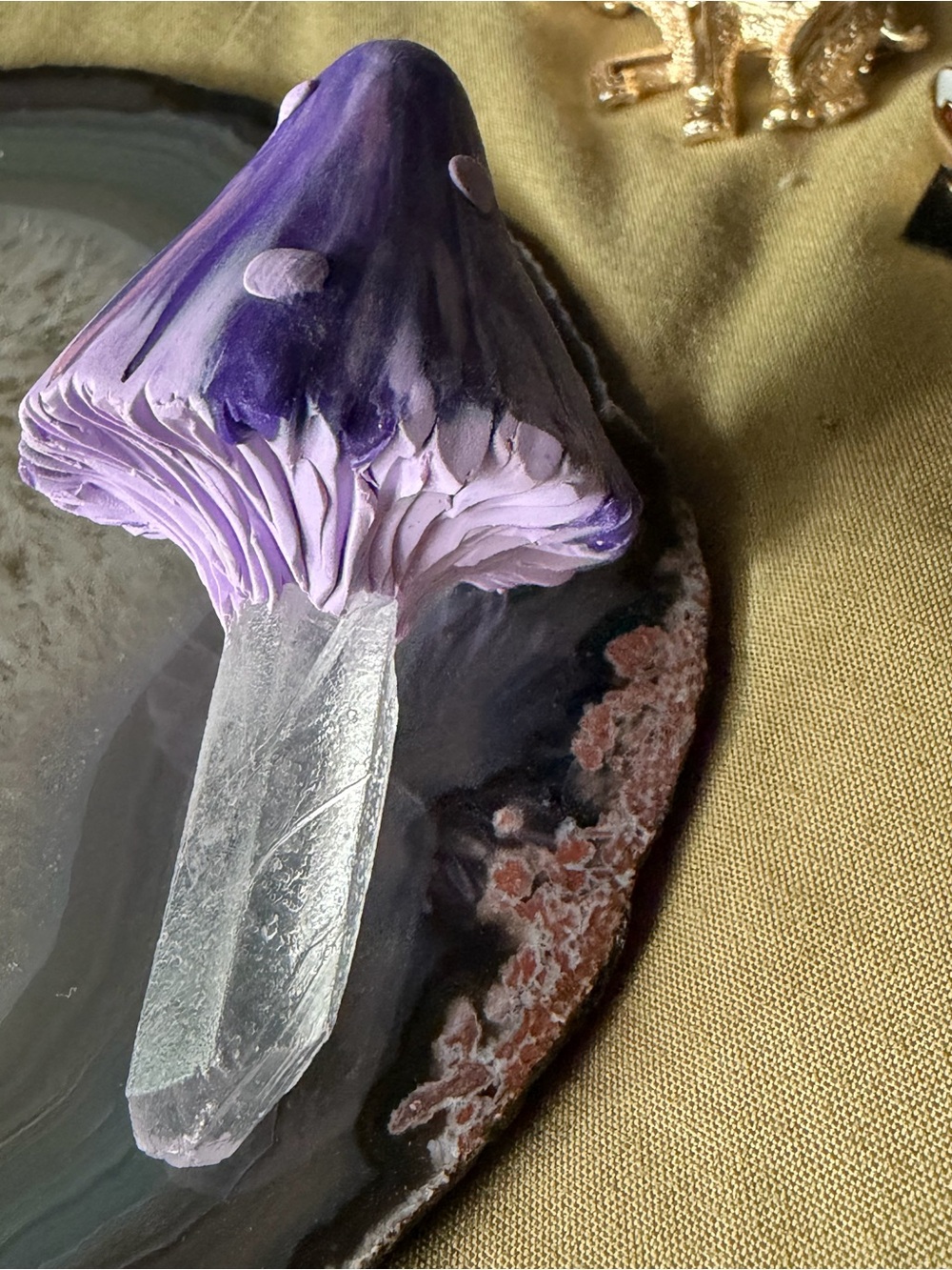 Handcrafted Purple Mushroom Crystal Sculpture